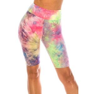 S/M Tie Dye High Waisted‎ Biker Shorts - 3 Inch Waist Pink/Yellow